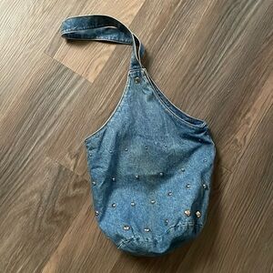 Vintage 90’s denim oversized shoulder handbag purse with stud detail